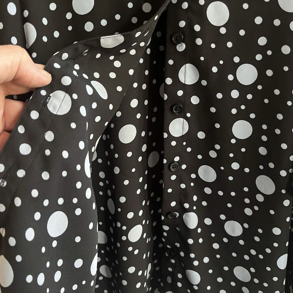 Who What Wear Shirt Blouse Long Sleeve Ruffle Black Gray Polka Dot Sheer Balloon - Picture 7 of 16